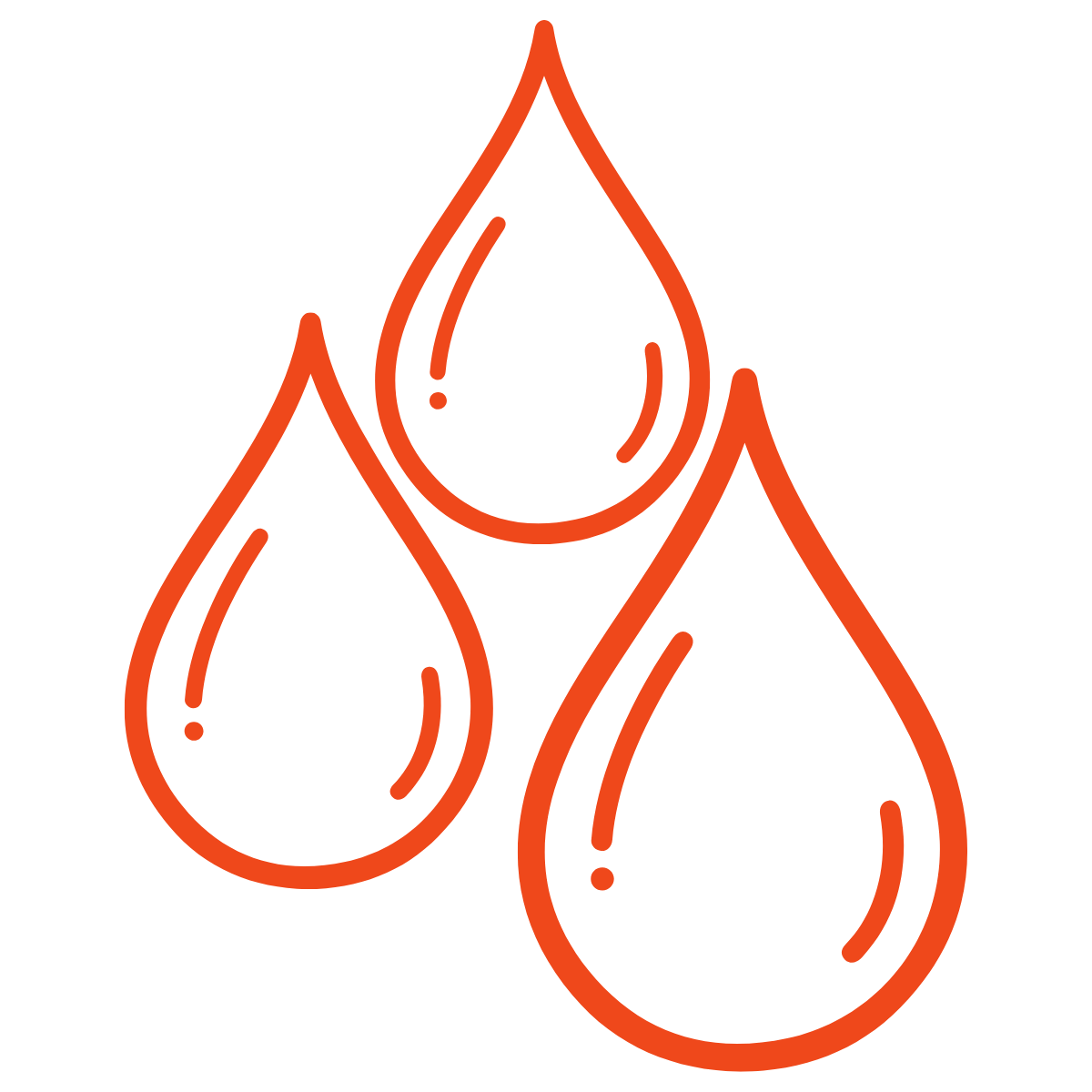 Three orange droplet icons on a white background